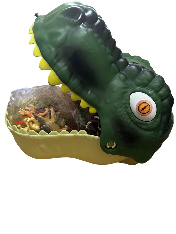 Green Dinosaur Head Toy Container With Plastic Toy Dinosaurs image 1